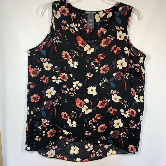 Chelsea & Theodore Womens Floral Print High-Low Hem Sleeveless Top Black Size XL - Picture 1 of 7